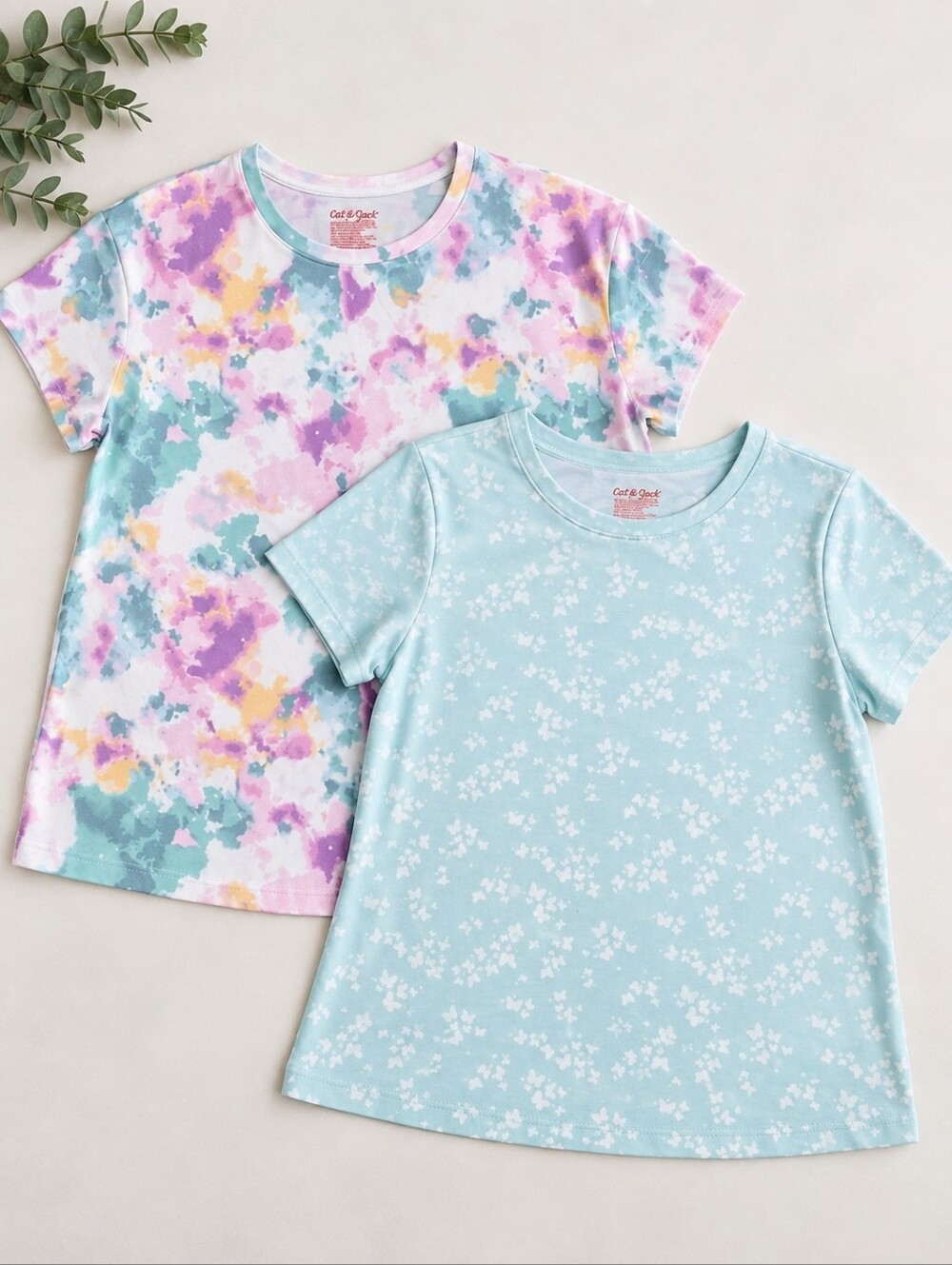 ​Cat & Jack Butterfly Tie Dye Short Sleeve Tees Girls XXL Plus Bundle 2PC